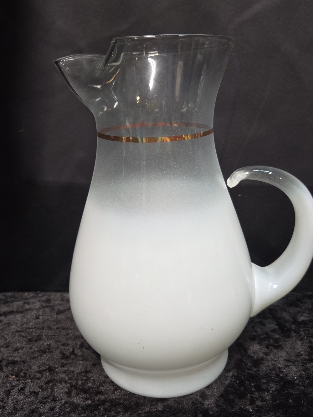 Vintage MCM West Virginia Blendo Glass Frosted White Ombre  Pitcher